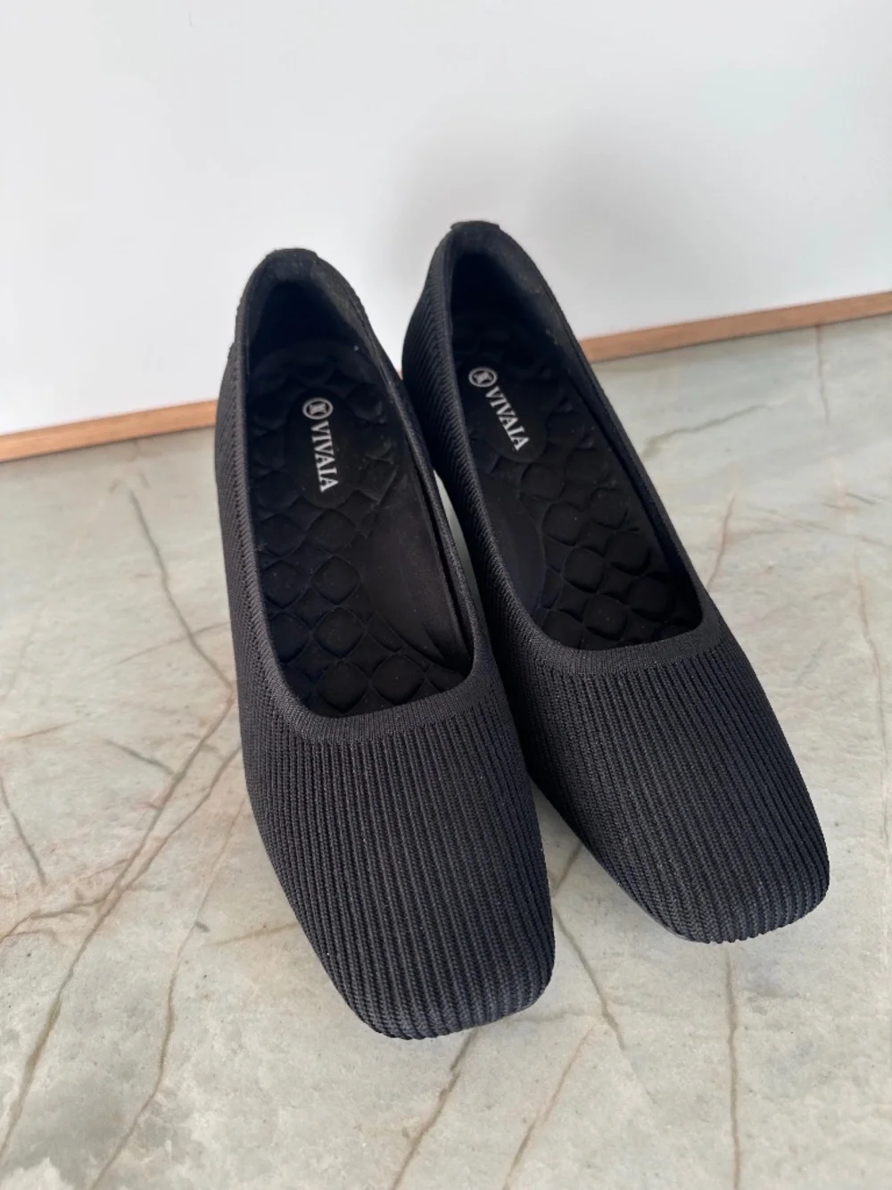 VIVAIA Margot Wedge Pro Black Knit Square Toe Shoes Comfort Size 40 US 9